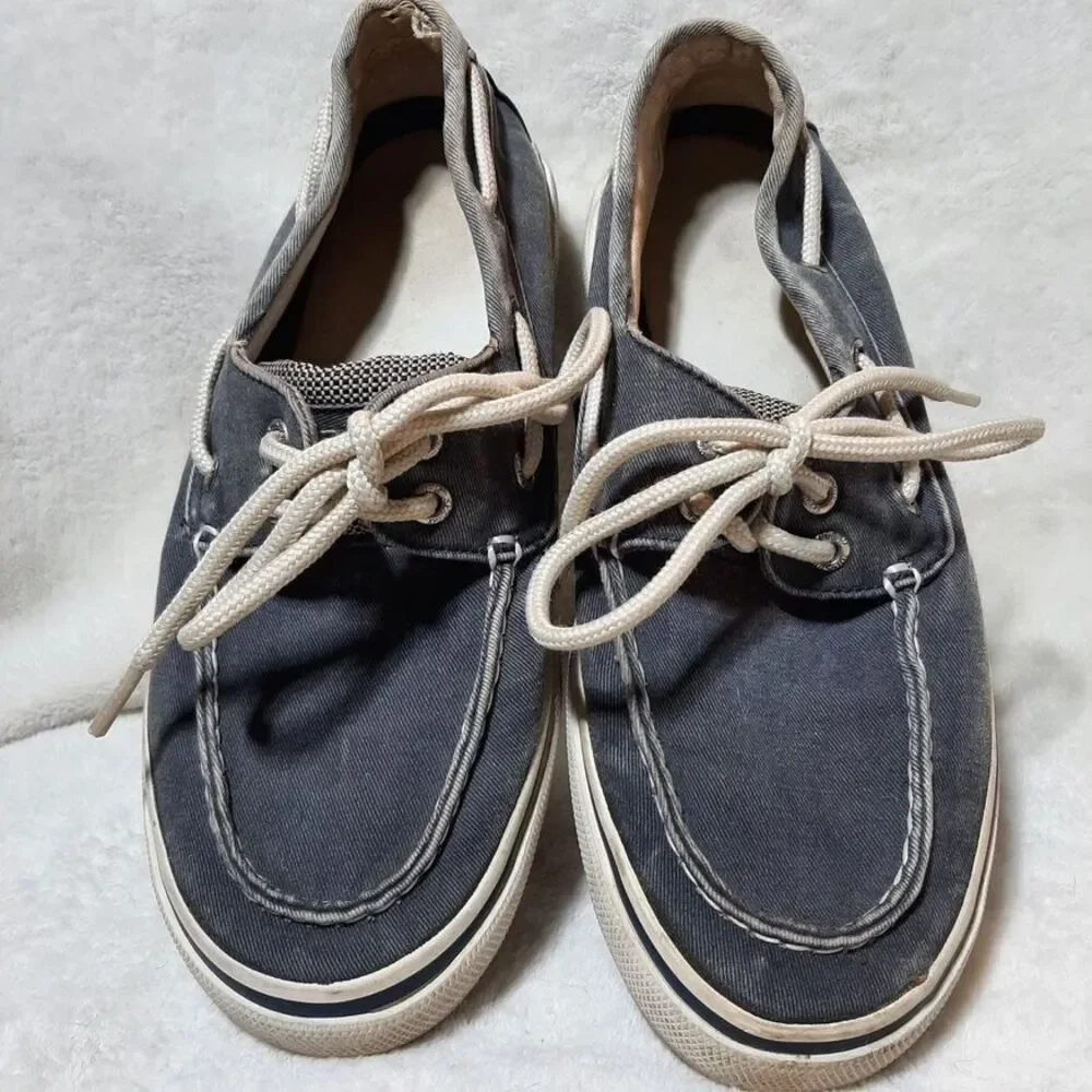 Sperry Top Sider Mens Boat Shoes Slip On Casual Grey/Blue Canvas 0777914 Sz 7